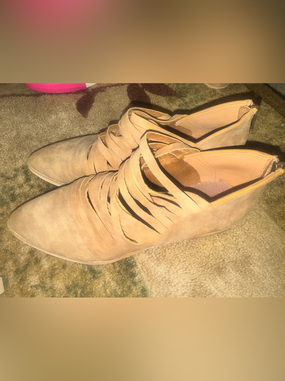 Women's Tan Strappy Pointed Ankle Booties